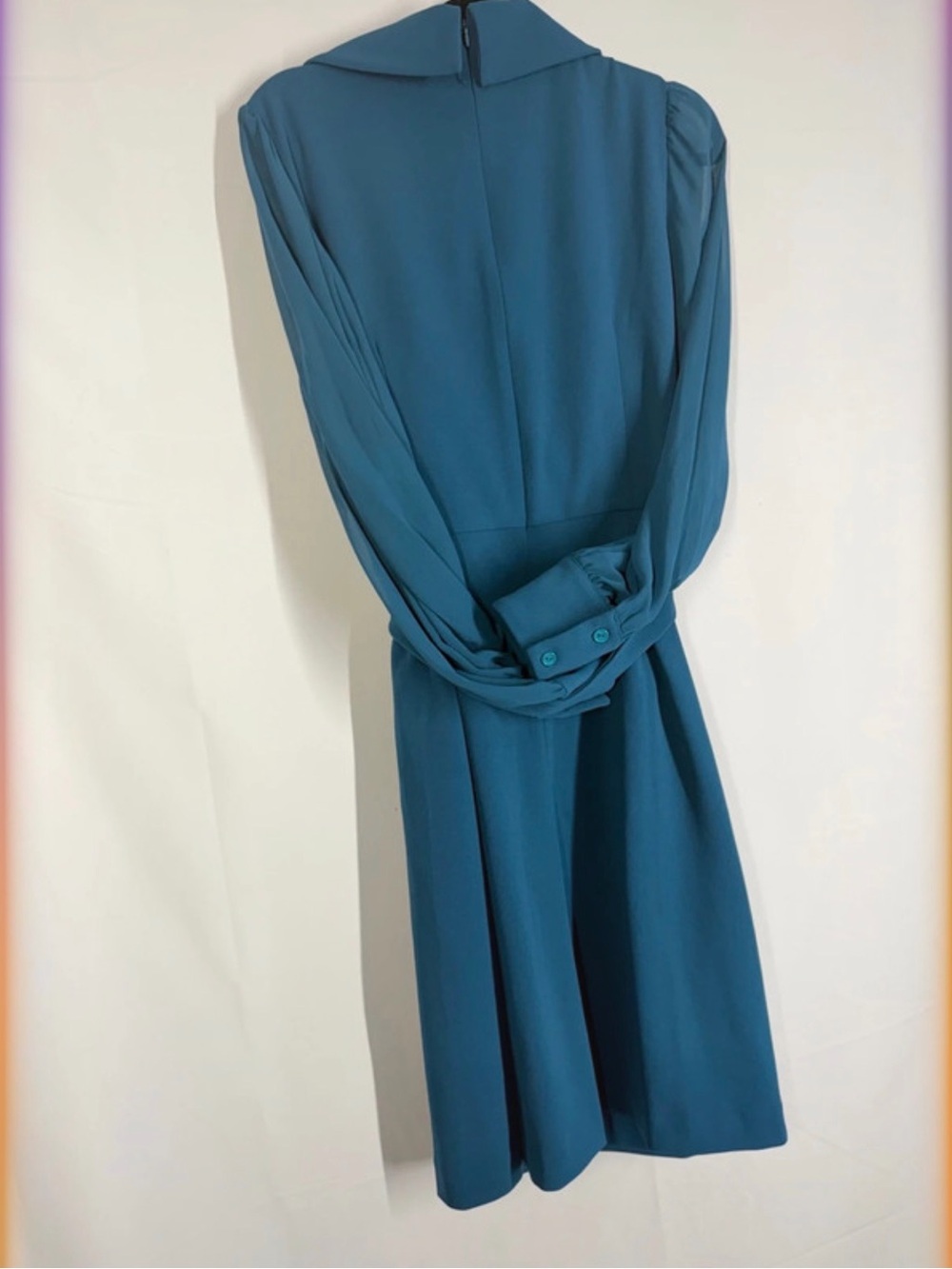 Shelby & Palmer Teal Blue Long-Sleeve Collared Midi Dress
